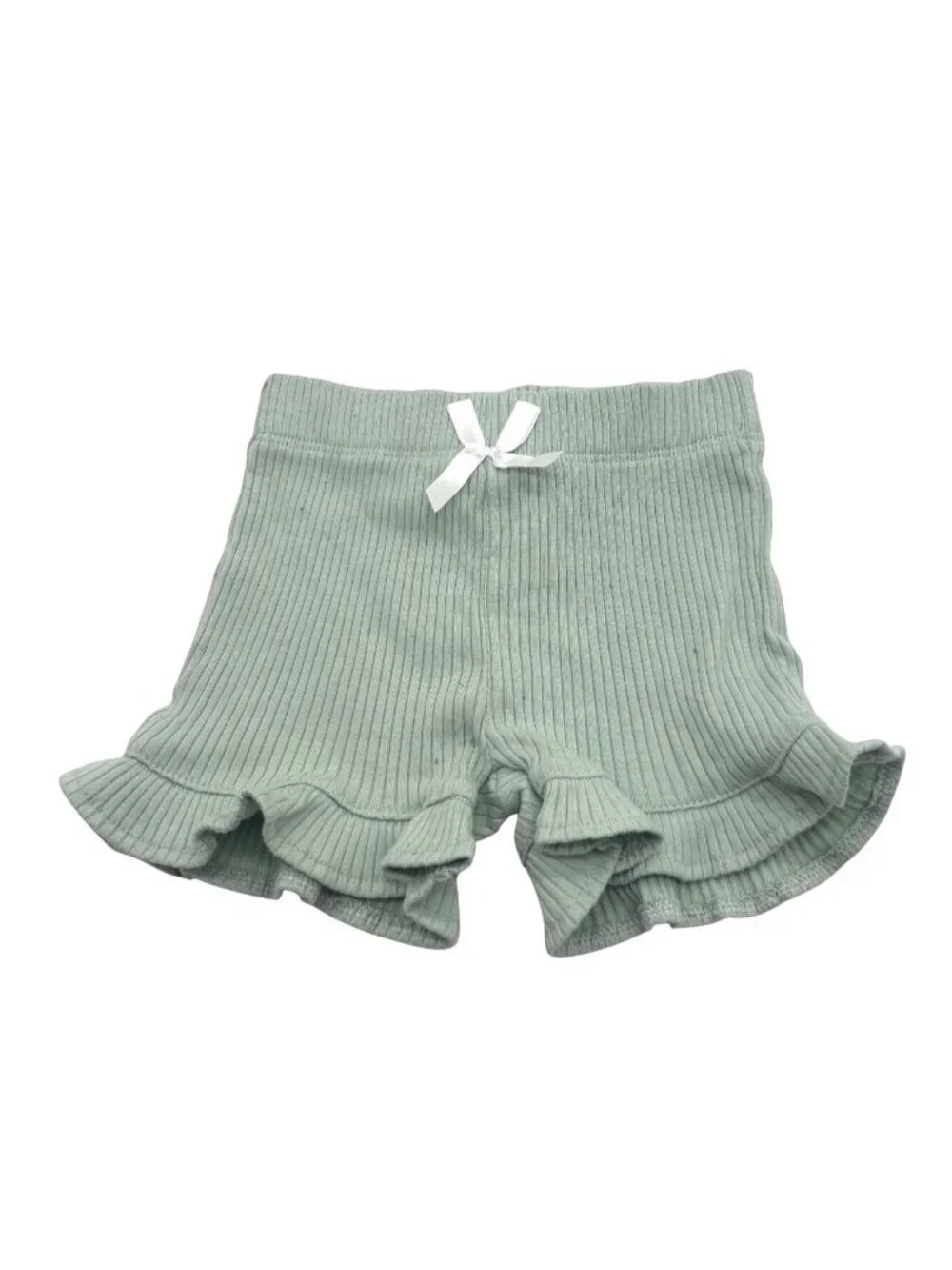 Nicole Miller New York Baby Girl's Ruffle Trim Ribbed Shorts,  Green Sz. 0/3M